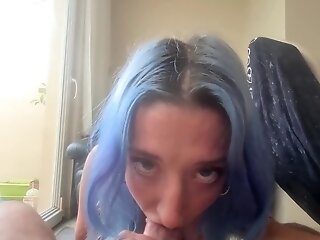 Blue Haired Cutie Gets Invited For The Afterparty Fuckfest